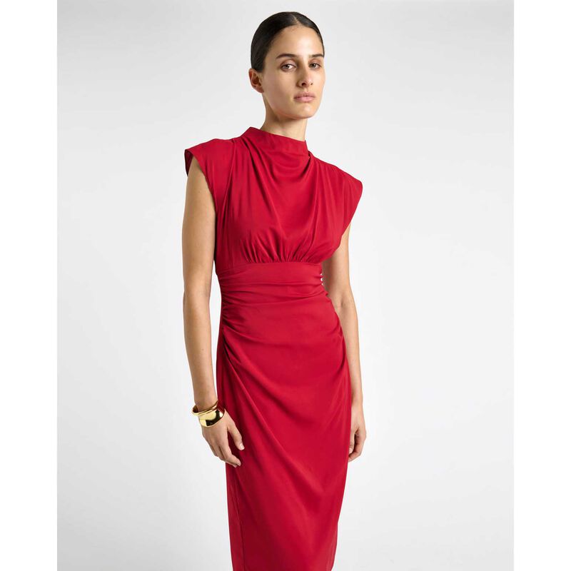 Cue Stretch Viscose Ruched Waist Midi Dress image number 2